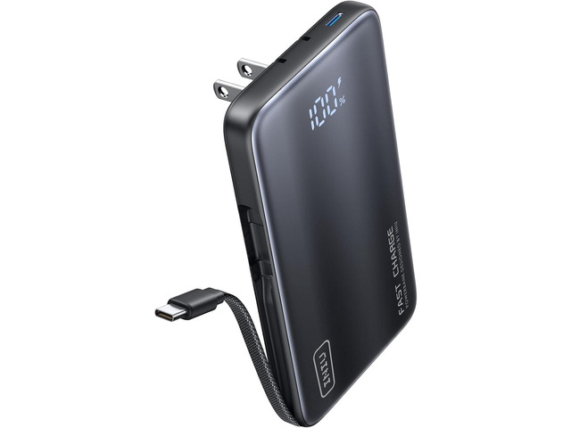 INIU Portable Charger, Ultra Slim & Small 45W Fast Charging Power Bank, 10000mAh GaN Battery Pack with Built-in AC Wall Plug, Flight-Safe Travel...