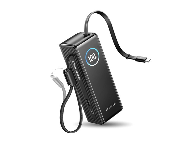 EF ECOFLOW Laptop Power Bank, 25000mAh Rapid Portable Charger, Triple 100W USB-C Ports, Built-in Retractable Cables, Fast Charging for iPhone 17/16...