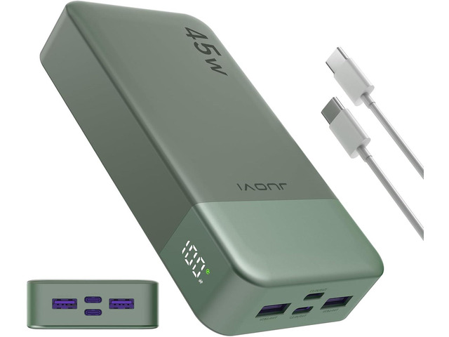 JUOVI Power Bank, 20000mAh 45W Portable Charger, PD3.0 QC4.0 Fast Charging with LED Display, 2 USB-C, 2 USB-A, Battery Pack for iPhone 15 14 13...
