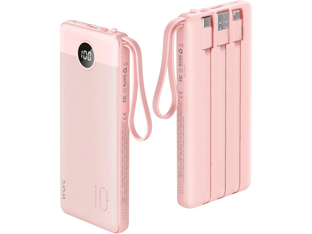 VRURC Portable Phone Charger, 20W PD Fast Charging Portable Charger for iPhone, 10000mAh Battery Bank with Cables, 4 Output 3 Input USB C Battery...