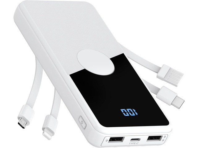 Portable Charger with Built in Cables,High Speed Power Bank 10000mAh Travel Battery Pack 5 Outputs 3 Inputs Portable Phone Charger Backup Battery...
