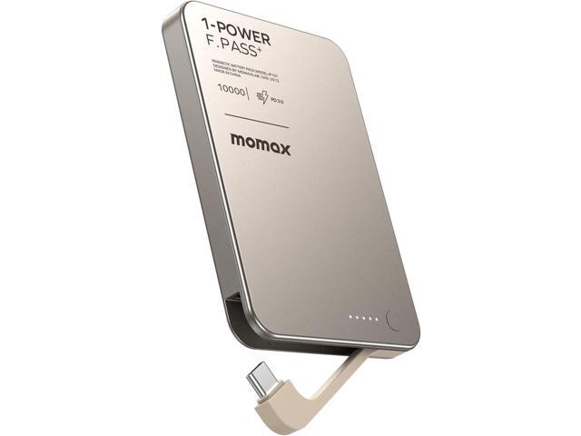 MOMAX Ultra-Slim 10000mAh Portable Power Bank with Built-in USB-C Cable, PD 30W Fast Charging Battery Pack for iPhone 17/16/15, iPhone air, Galaxy,...