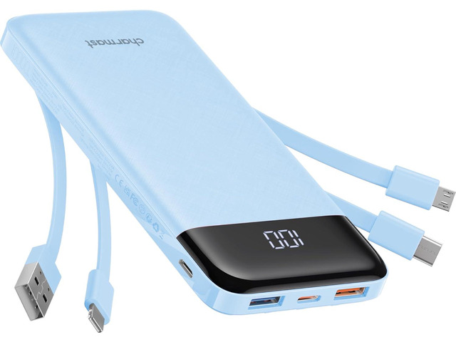 Charmast Portable Charger with Built in Cables, Power Bank with Cords Wires, Slim 10000mAh Travel Battery Pack 6 Outputs 3 Inputs 3A Fast Charging...
