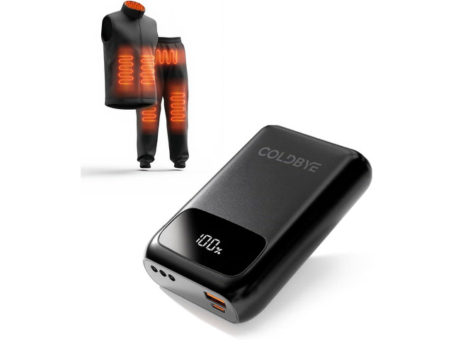 ColdBye 7.4V/5V 20000mah PD 30W Battery Pack for Heated Vest Built-in 3 DC Size Adapter, ./5 Fasting Charging Battery Pack for Heated Jackets with...