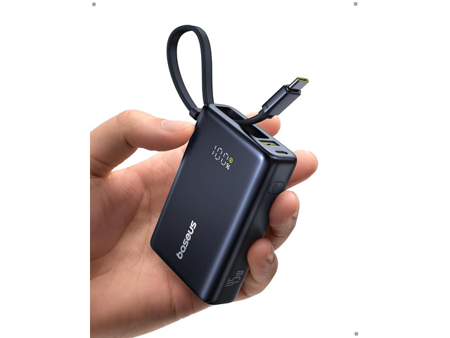 Baseus Power Bank, Picogo 10000mAh 45W 3-Output Portable Charger with Built-in USB-C Cable, PPS/PD QC Fast Charging External Battery Pack for...