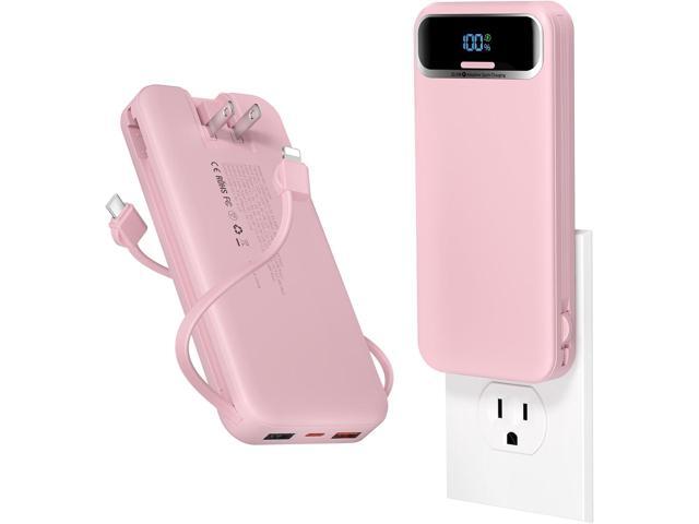 12000mAh Lightweight-Portable-Charger-Power-Bank with Built-in Cables and AC Wall Plug, PD20W USB-C Fast Charging Battery Pack, LED Display...