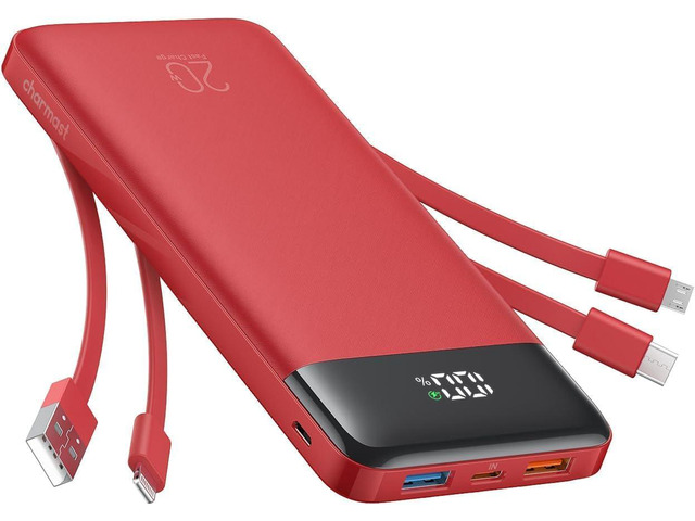 charmast 20000mAh Portable Charger with Built in Cables, 22.5W Travel Power Bank Fast Charging, USB C Cell Phone Battery Pack for iPhone...