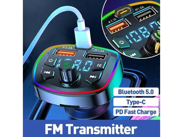 Bluetooth 5.0 Car Wireless FM Transmitter Adapter 2USB PD Charger MP3 Hands-Free