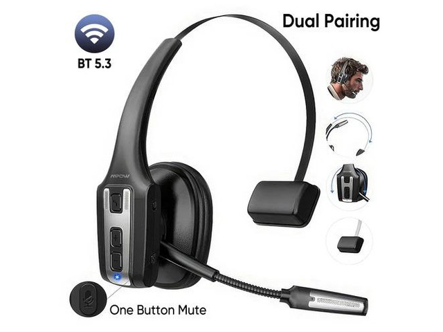 Mpow Trucker Bluetooth Headset V5.3 Wireless Over Ear Headphone Noise Canceling
