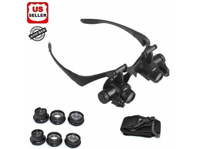 Double Eye Jewelry Watch Repair Magnifier Loupe Glasses With LED Light 8 Lens US