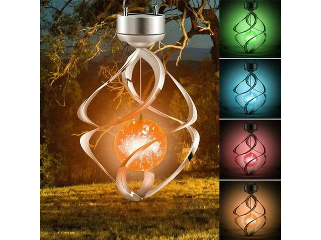 Solar Powered Wind Chimes LED Spiral Spinner Lamp Colour Changing Hanging Light