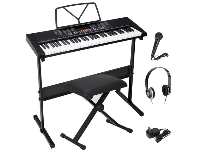 61 Key Electronic Keyboard Piano Organ with Microphone Stand Stool Earphone