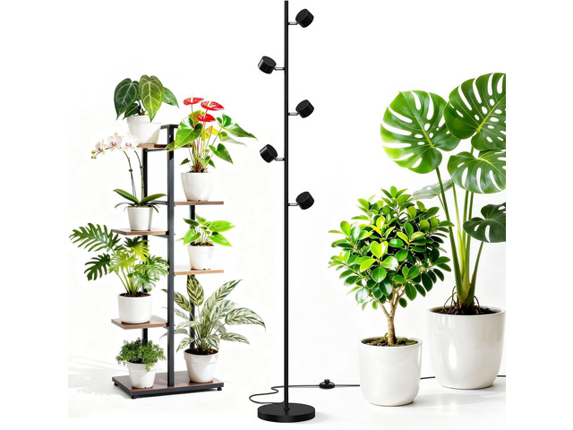 Barrina T1X5 Floor Grow Lights for Indoor Plants, 50W, 5000K, Full Spectrum, Adjustable 5 Heads, High PPFD, 6FT with Foot Switch, Vertical Plant...