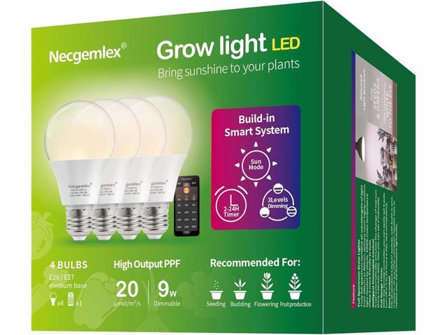 Smart LED Grow Light Bulbs with Remote Controller, Sun Simulation Mode, Built-in Auto Timer, A21/A70 E26/E27 9W Dimmable Full Spectrum Intelligent...