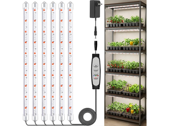 SDOVUERC 16'' 6 Bars Grow Light Strips for Indoor Plants with Auto ON/Off Timer 6/12/18H, 5 Dimmable Levels for Shelves Plant Growing(Pack 1)