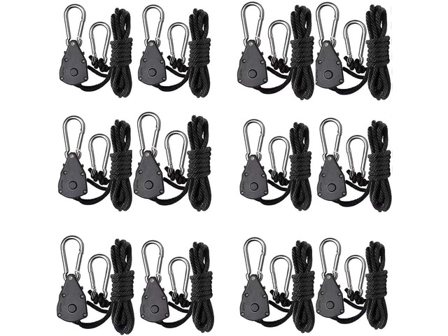 6 Pair of 1/8 inch Adjustable Rope Hanger Heavy Duty for Grow Light Rope Hangers Loose-Proof Design Light Fixture Hangers (12Pcs)