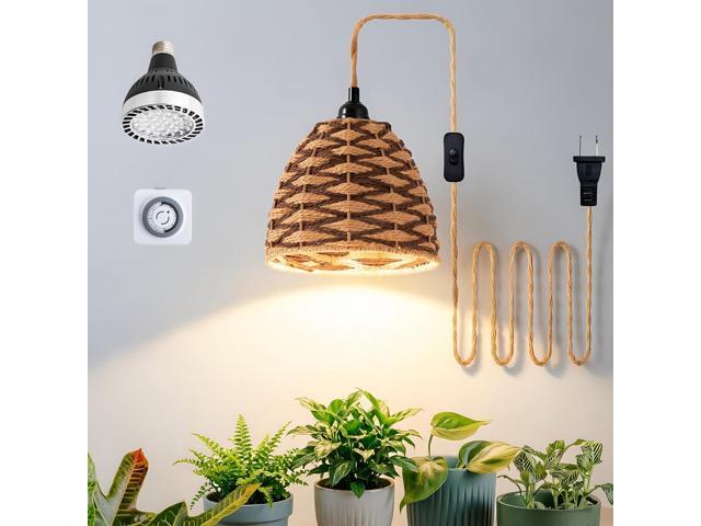 30W Hanging Grow Light for Indoor Plants, 3500 Lumens Full Spectrum Pendant Lamp with Timer, Hand-Woven Paper Rope Shade, 4000K Decorative LED...