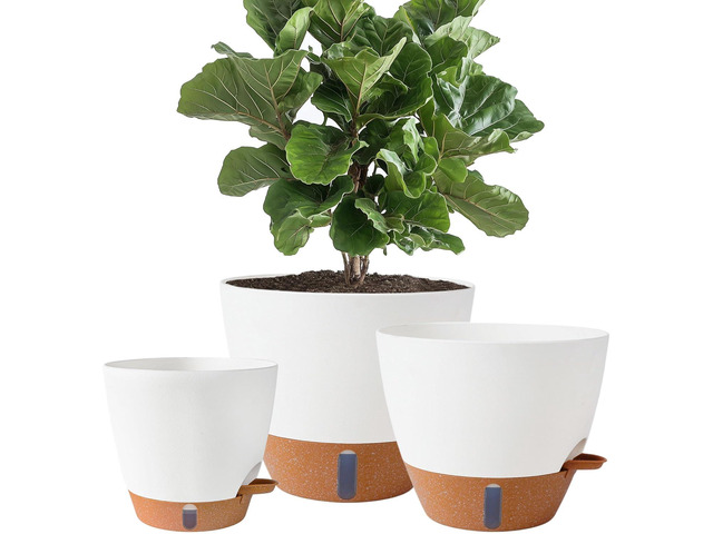8/10/12 Inch Self Watering Pots for Indoor/Outdoor Plants - Large Plastic Planter with Drainage Holes, Water Level Indicator & Deep Reservoir,...