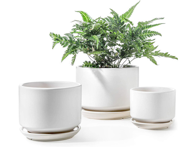 LE TAUCI Ceramic Pots for Plants, 4.3+5.3+6.8 Inch Plant Pots, Set of 3, Planters with Drainage Hole and Saucer, Indoor Flower Pot with Hole Mesh...