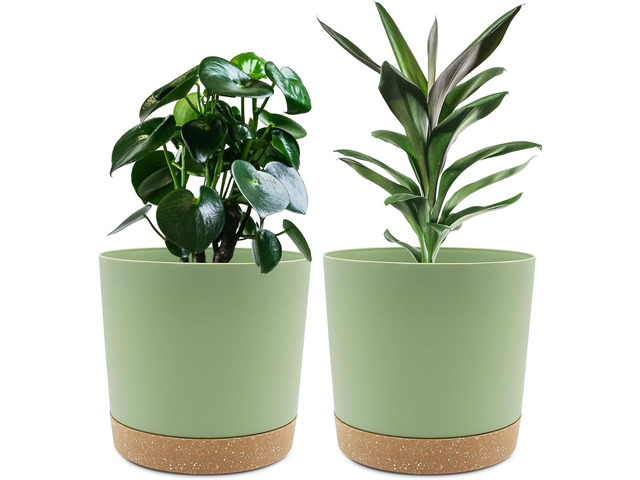 QCQHDU 8 inch Plant Pot, 2 Pack Planters for Indoor Plants with Drainage Holes & Saucer, Outdoor Flower Pots Home Garden Modern Decor