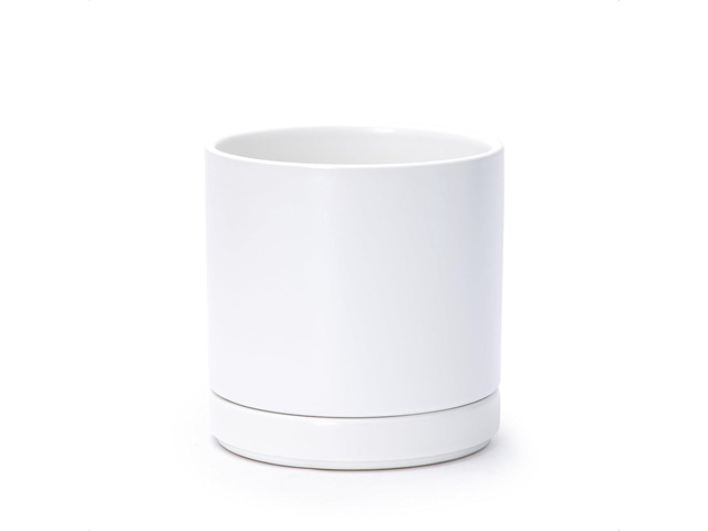 D'vine Dev 6.5 Inch Ceramic Planter Pot with Drainage Hole and Saucer, Indoor Cylinder Round Flower Pot, White, 94-O-C-1