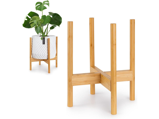 Fox & Fern Bamboo Plant Stand 11.8 Inch Fixed Size Wooden Mid Century Planter Stand for Indoor Planters (Not Included) - Large Flower Pot Holder...