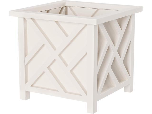 Lattice Design Outdoor Planter Box - 14.75 Square 13 Tall White Plant Pot - Decorative Plant Pots for Front Porch Decor - Flower Pots Outdoor...