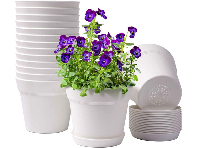 homenote Pots for Plants, 15 Pack 6 Inch Plastic Planters with Multiple Drainage Holes and Trays,Plant Pots for All Home Garden Flowers Succulents...