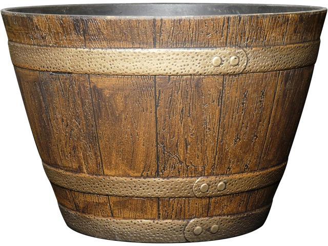 Classic Home & Garden Whiskey Barrel Planters - Wooden Finish Flower Planter Pot - Decorative Garden Pots - Indoor & Outdoor Resin Planters -...