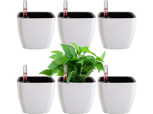 yarlung 6 Pack Self Watering Planter with Water Level Indicator, 5 Inch Plastic Plant Flower Pots Nested Container for Indoor Plants, Herbs, Aloe,...