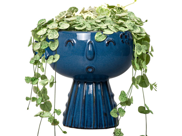 Head Planter Pot - 7 Inch Cute Face Planter for Indoor Outdoor Plants Ceramic Succulent Pot Round Flower Pot Present for Mother Christmas with...