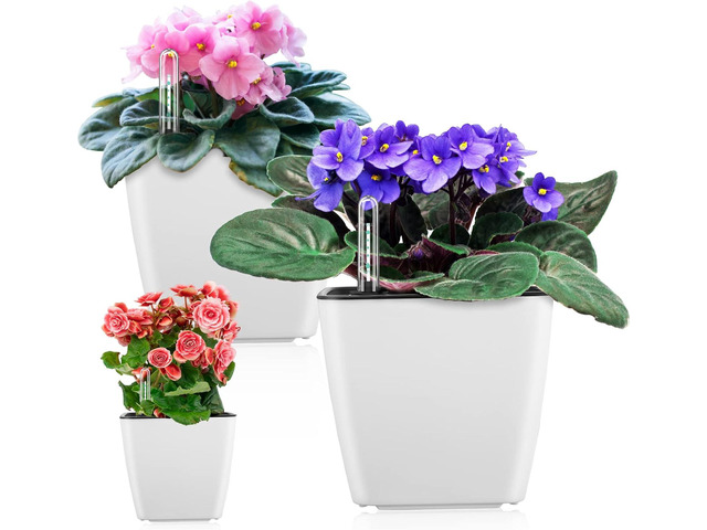 Self Watering Planters for Indoor Plants: 5 inch 3 Pack White African Violet Self Watering Flower and Herb pots