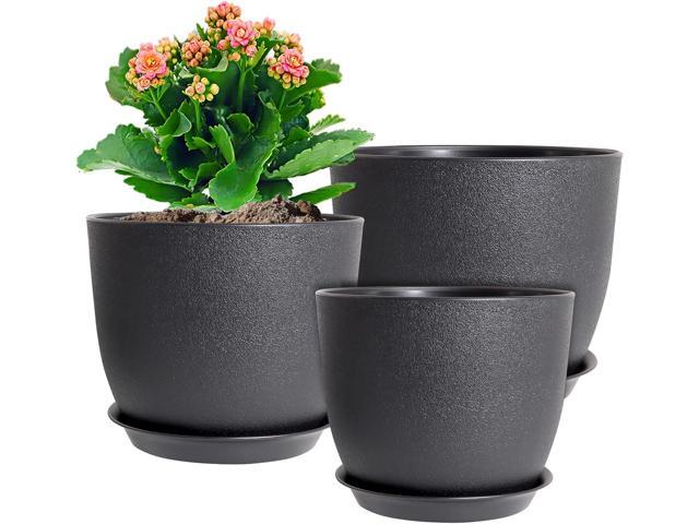 WSMKSZ 10/9/8 inch Medium Plant Pots, 3 Pack Modern Decorative Plastic Planters with Drainage Holes and Saucers, Flower Pots for Indoor Outdoor...