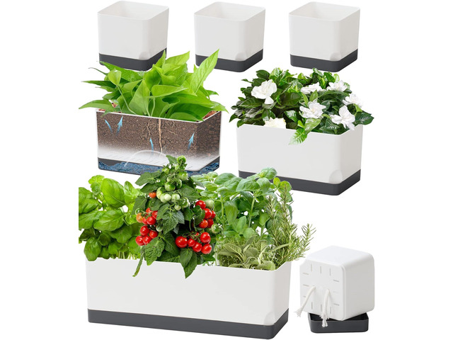 Self Watering Planters Pots for Indoor Plants, 7 Pack 4+8+17 Inch Plastic Window Boxes Planters Herb Planter, Rectangle Rectangular Planter...