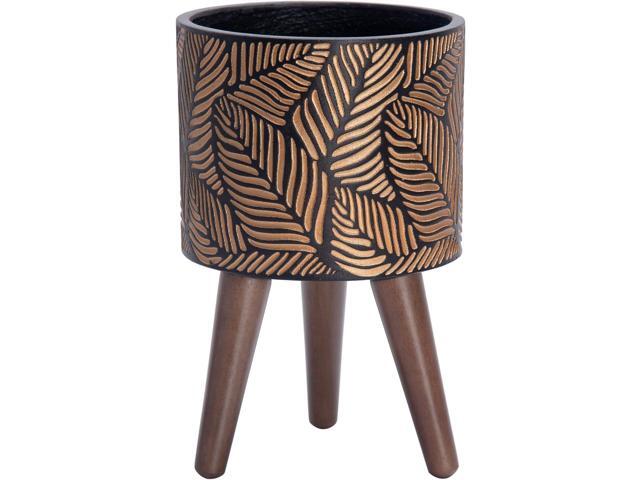 D'vine Dev 8 Inch Planter Pot with Stand, Mid-Century Tall Plant Pot with Legs for Indoor Plants, Small, Bronze/Grey, 88-L-A-6