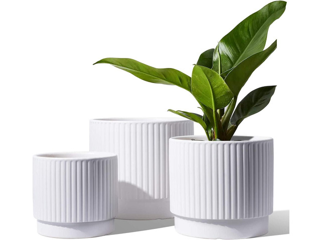 LE TAUCI Ceramic Pots for Plants, 8+6.7+5.5 Inch Plant Pots Indoor, Flower Pot with Drainage Holes, Medium Cylinder Planters for Indoor House...