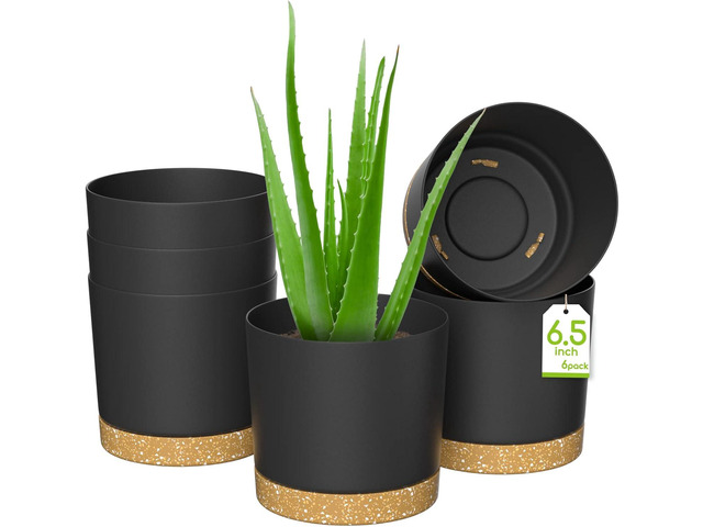ZMTECH Plant Pots, Set of 6 6.5'' Self Watering Plastic Planter with Drainage Hole and Saucer,Modern Decorative Flower Pot for Indoor Outdoor House...