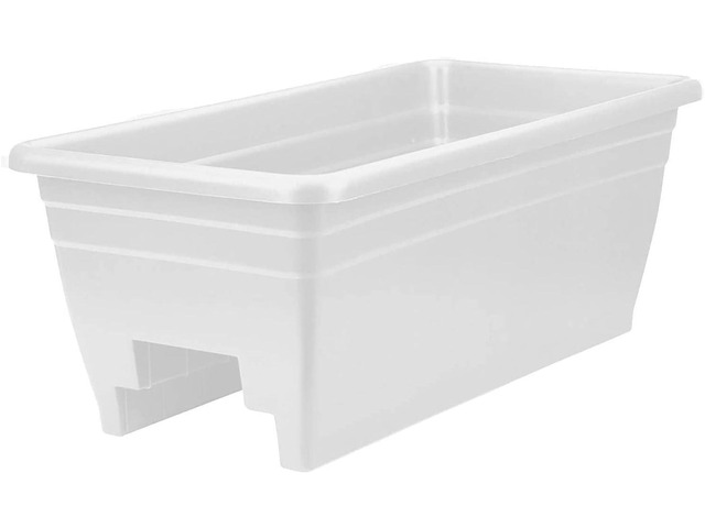 The HC Companies 24 Inch Deck Rail Box Planter Lightweight Outdoor Plastic Plant Pot for Herbs and Flowers, White