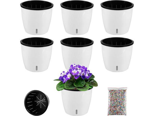 Planterhoma 6.7 Inch Self Watering Pots for Indoor Plants, 6 Packs African Violet Pots with Indicator, Black Wick Pot with Drainage Holes, Self...