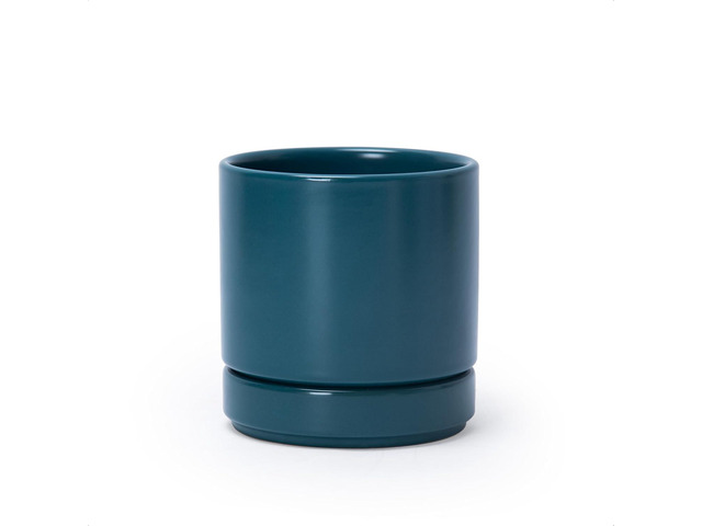 D'vine Dev 4.7 Inch Ceramic Planter Pot with Drainage Hole and Saucer, Indoor Cylinder Round Planter Pot, Teal, 94-O-B-9