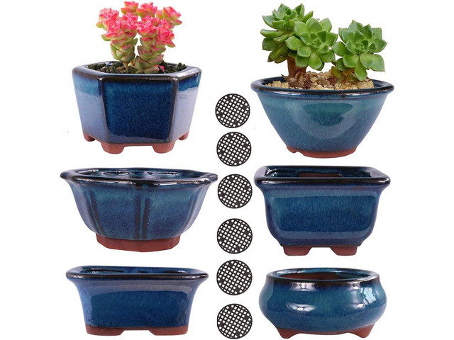 MUZHI 6PACK Glazed Bonsai Pot Planter 3' 4 Small Succulent Pots, Yixing Zisha Decorative Mame Bonsai Training Pot or Small Flower Cactus Starter...