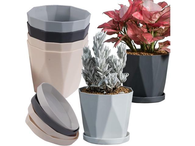 InmeRun Plant Pots Indoor Plastic Flower Pots Outdoor 5 inch Set of 6 Pack with Drainage Holes and Saucers for Garden Pots (5 in 6 pcs)
