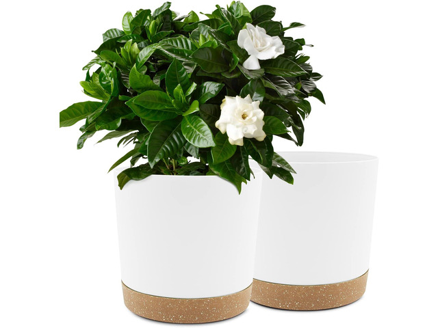 QCQHDU 10 inch Plant Pot, 2 Pack Planters for Indoor Plants with Drainage Holes & Saucer, Outdoor Flower Pots Home Garden Modern Decor