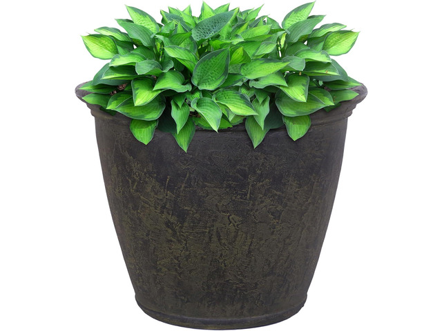 Sunnydaze 24-Inch Anjelica Large Plastic Pot for Plants - Outdoor Double-Walled Large Plastic Planter with Drillable Drainage Holes - Sable