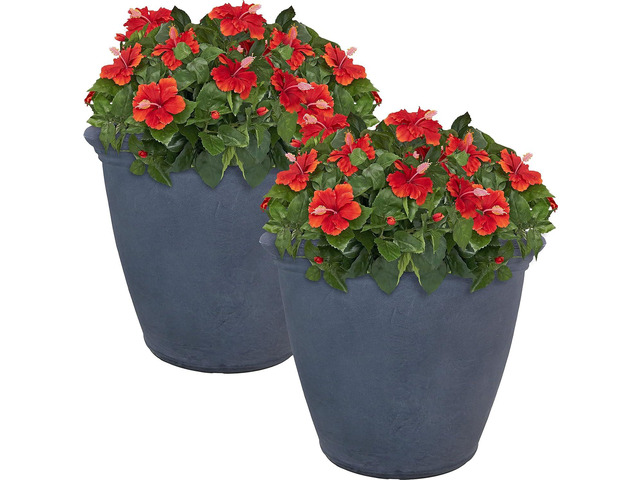 Sunnydaze 20-Inch Anjelica Large Plastic Pot for Plants - Outdoor Double-Walled Large Plastic Planter with Drillable Drainage Holes - Slate - 2pk