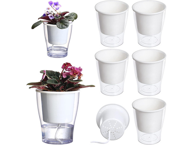5-Pack 5.1 Inches Clear Self-Watering Planters African Violet Pots Plastic Wicking Flower Pots for Indoor Plants, Herbs, African Violet, Ocean...