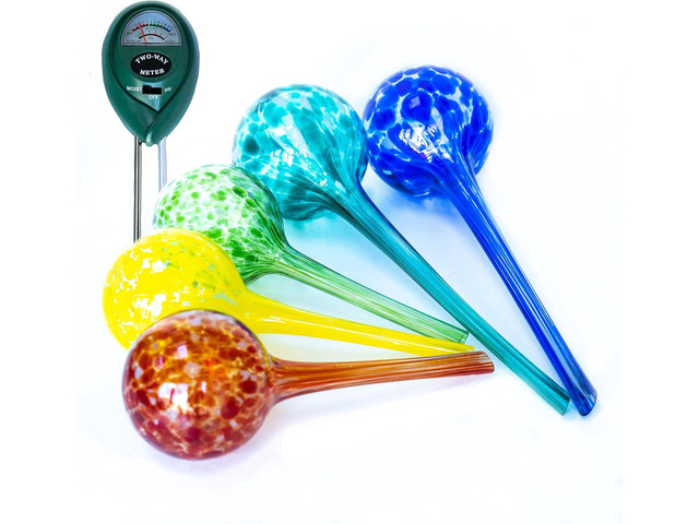 2 Large 3 Small Glass Plant Watering Globes - Plant Watering Devices - Plant Watering Bulbs - Self Watering Spikes - Self Watering Planter Insert -...