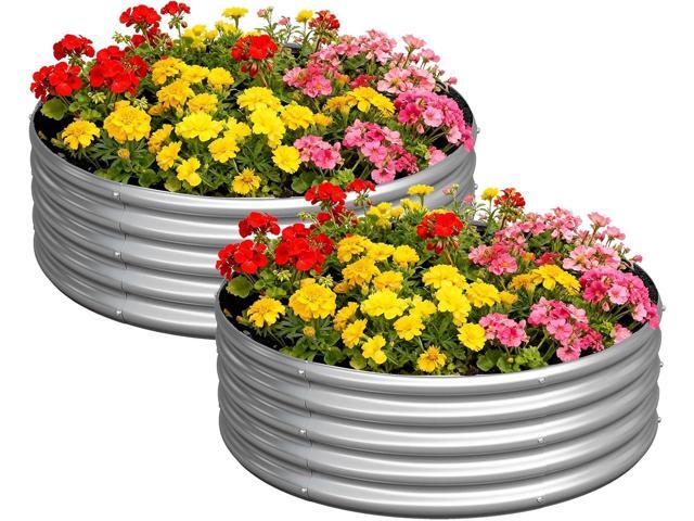 zizin 2 Pack Galvanized Raised Garden Bed Metal Round Raised Garden Beds Outdoor Planter Box for Vegetables (4FT, Silver)