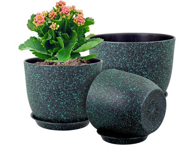 WSMKSZ Large Flower Pots 12/10/9 inch, Set of 3 Decorative Plastic Planters with Drainage Holes and Saucers for Garden House Plants, Plant Pots for...