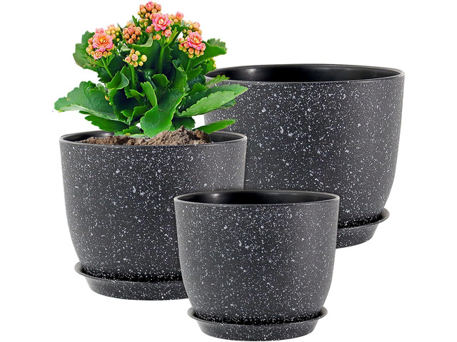WSMKSZ Plant Pots 10/9/8 inch, Set of 3 Modern Decorative Plastic Planters with Drainage Holes and Saucers for Garden House Plants, Flower Pots for...